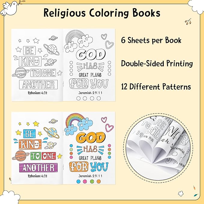 24Pcs Religious Coloring Books - Bible Verses DIY Color-in Pages Booklet Bulk Drawing Holiday Christian Theme Activity Supplies for Sunday School Classroom Rewards Artwork Gift for Kids