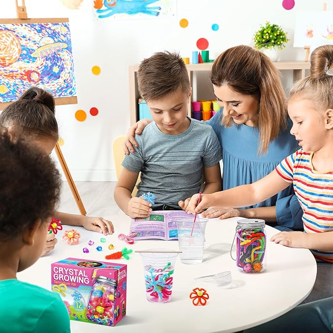 XXTOYS Crystal Growing Kit - Crafts for Girls Ages 6-8 - Create 12 Flowers Crystals Science Experiment Kit - DIY Decorative Lamp Set Light Up The Night - STEM Educational Toys Gifts for 6+