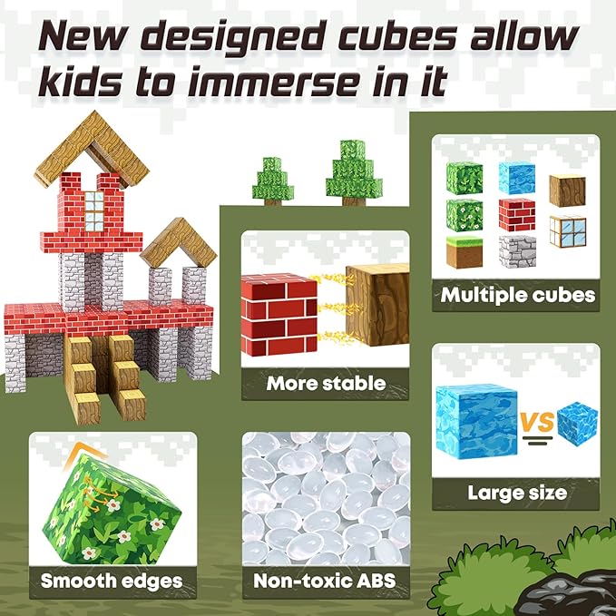 100PCS Magnetic Blocks-Build Mine Magnet World Set for Boys & Girls Age 3-5 6-8, STEM Sensory Toys for Toddlers Gifts for 3+ Years Old Girls Boys,1" Magnet Cubes Classroom Must Haves Construction Toys