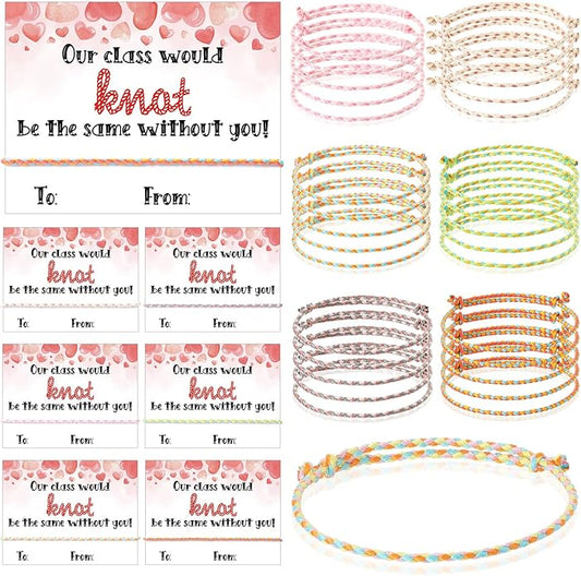 Riceshoot Valentine Gifts for Kids Classroom Neon Bracelets Rope Bracelets Valentine’s Day Gift Cards Our Class Will Knot Be The Same Without You Cards for Kids Classroom Exchange