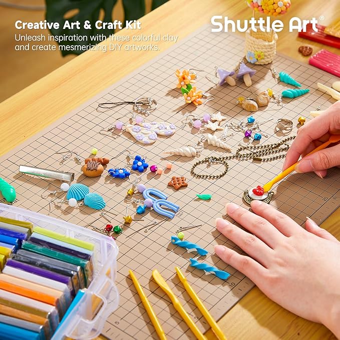 Shuttle Art Polymer Clay, 60 Colors Oven Bake Modeling Clay, Creative Clay Kit with 19 Clay Tools and 16 Kinds of Accessories, Non-Toxic, Non-Sticky, Ideal DIY Art Craft Clay Gift for Kids Adults