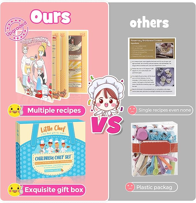 Kids Apron Kitchen Toys 20Pcs: Educational Toys Cooking Baking Set with Cookbook, Kids Chef Hat Role Play Dress up Clothes, Ideal Easter Birthday Toys Gift for 3-8 Year Old Girl Toddlers