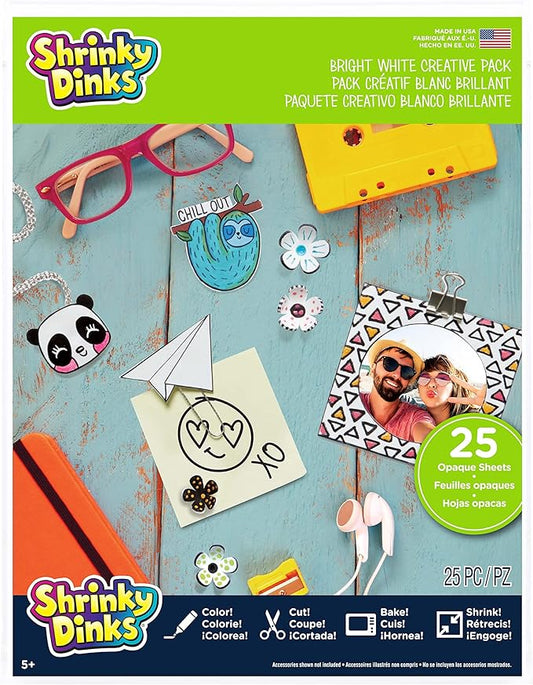Shrinky Dinks Creative Pack, 25 Bright White Sheets, Kids Arts and Crafts Activity Set, Kids Toys for Ages 6 Up by Just Play