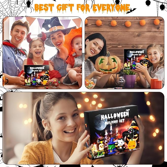Horror Figure Building Set, 503 Pieces Halloween Model Kit - Archimedes, Wicked Witch, Dracula & Jack-O'-Lantern Bat Toys for Decor Display, Scream Gift for Fans