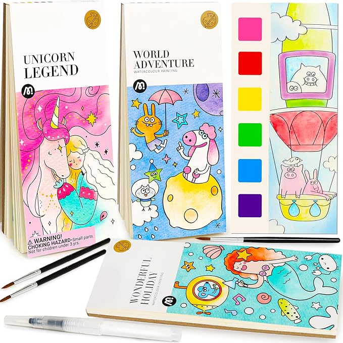 Watercolor Coloring Books for Kids Ages 4-6,8-12,Travel Pocket Water Color Paint Set for Toddlers Party Birthday Thank You Exchange Gift Art and Craft for Boys Girls Ages 3 4 5 6 7 8