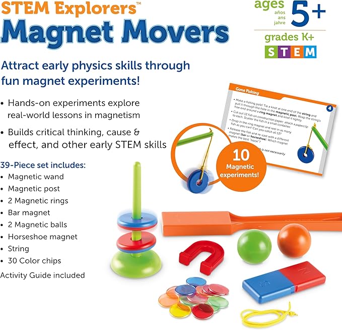 Learning Resources STEM Explorers -Ages 5+, Magnet Movers, Critical Thinking Skills, STEM Certified Toys, Magnets Kids,Magnet Set,Back to School Supplies,39 Pieces