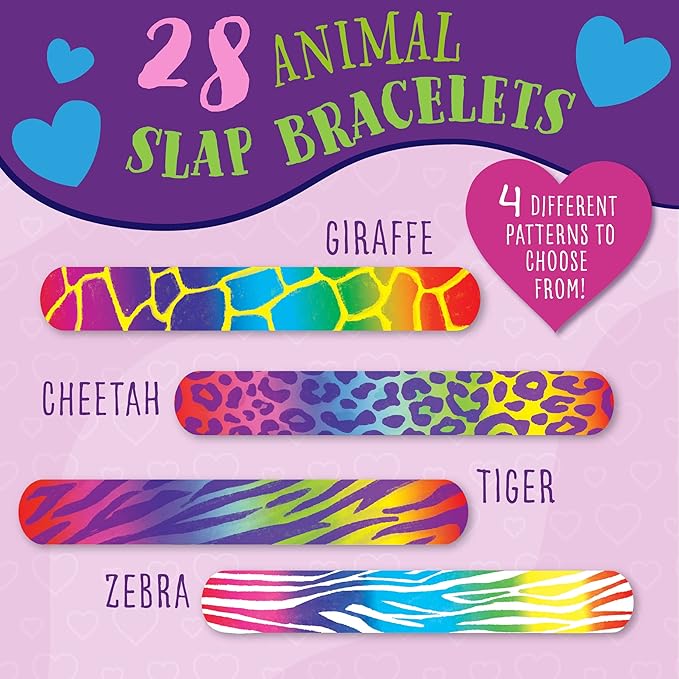Peaceable Kingdom Valentines Cards for Kids Classroom, Set of 28 Valentines Day Gifts - Animal Print Slap Bracelets