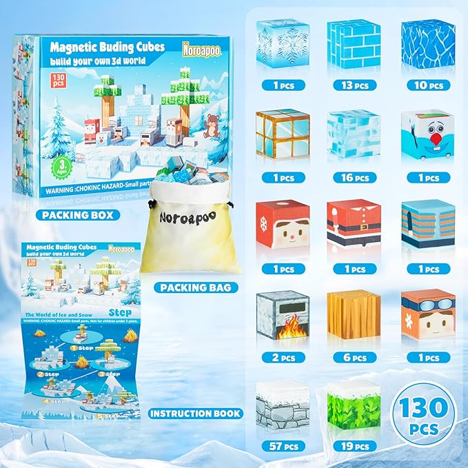 130pcs Magnetic Blocks Craft World Set, Magnetic Blocks Le Building go Toys for Kids,STEM Sensory Toys for Toddlers Kids Christmas Birthday Gifts for 3+ Years Old Girls Boys