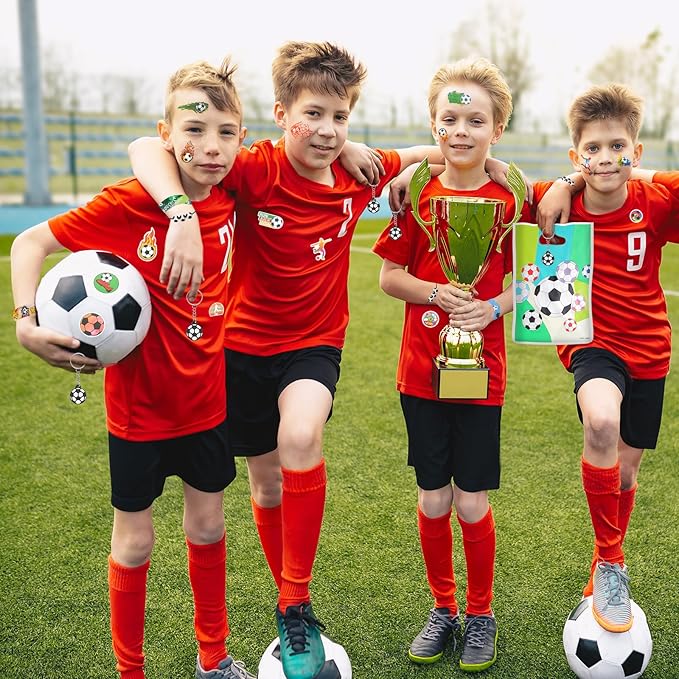 295 Pieces Soccer Party Favors Supplies Set Bulk Mini Soccer Ball Soccer Slap Bracelet Tattoo Sticker Keychain Adjustable Bracelet Goodie Bag Fillers for Sports Soccer Party Gifts Bags (Soccer)