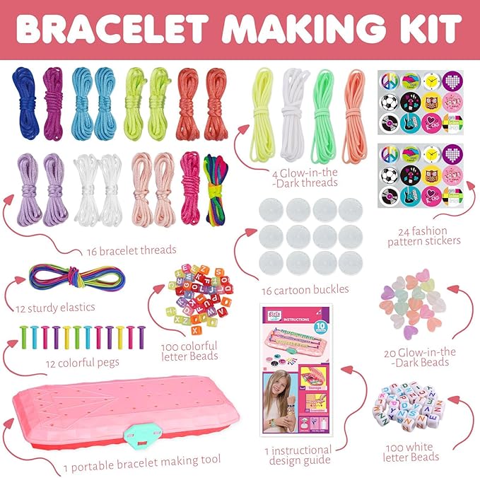 SINUJE Friendship Bracelet Making Kit for Girls - Glow in The Dark Crafts for Girls - Arts and Crafts for Kids Age 8-12 String Bracelets Maker Craft - Gifts for 7 9 10 11 Year Old Girl - Deep Pink