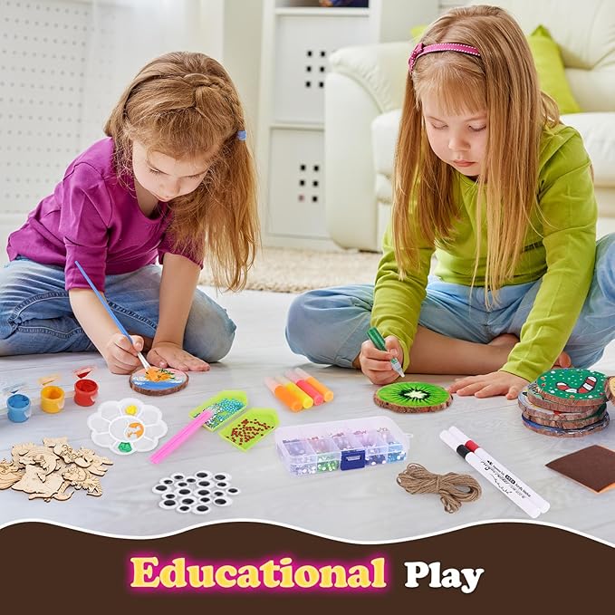 Wooden Painting Craft Supplies Kit for Kids, Arts and Crafts for Boys and Girls Ages 6-12, Creative Art Toys Birthday Christmas Gifts for 5 6 7 8 Year Old Girls Boys