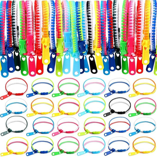 Yinkin 200 Pieces Party Favors 7.9 Inch Friendship Fidget Zipper Bracelets 15 Neon Colors Sensory Bracelet Toys Fidgets Friendship Bracelets for Classroom Rewards Birthday Goodie Bags Fillers