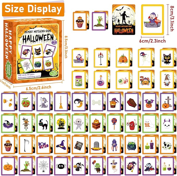 gisgfim 50 Pairs Memory Matching Game Happy Halloween Concentration Memory Games for Kids Educational Ages 3-8 A Fun & Fast Halloween Theme Memory Matching Games