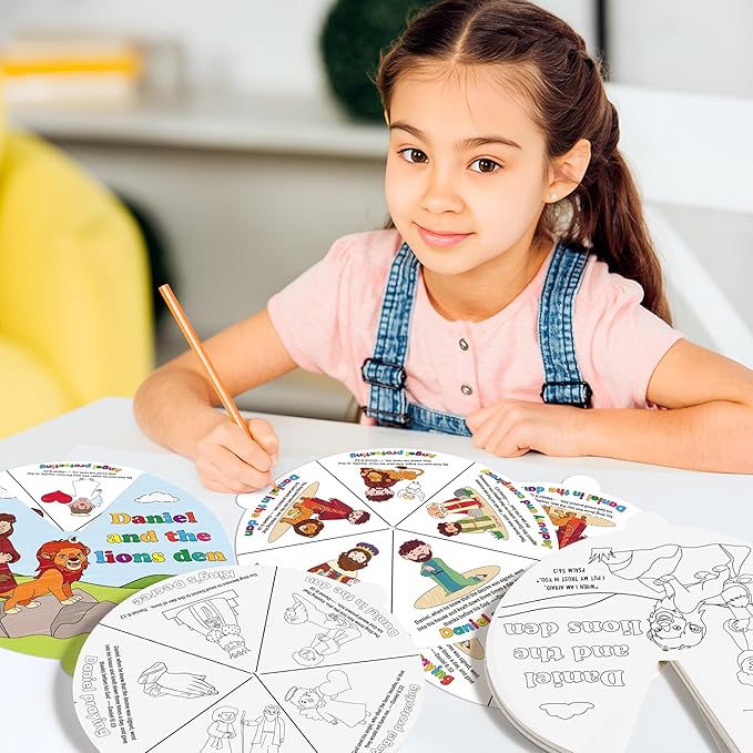 COcnny Christian Lion Coloring Craft - 24 Sets Daniel and The Lions Den Craft for Kids, Color Your Own Religious Wheel Cards Art Activities, Bible Jesus Biblical Game for Sunday School Classroom Home