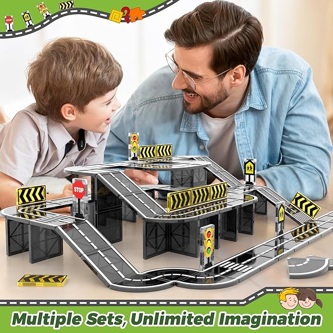 Magnetic Tiles Road Expansion Set, STEM Magnetic Building Blocks for Kids Ages 3-5 4-8 5-7, Preschool Learning Sensory Kids Toys for Toddler Birthday