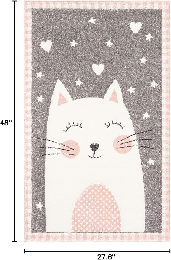 SAFAVIEH Carousel Kids Collection Accent Rug - 2'3" x 4', Pink & Grey, Cat Design, Non-Shedding & Easy Care, Ideal for High Traffic Areas for Boys & Girls in Playroom, Nursery, Bedroom (CRK134P)
