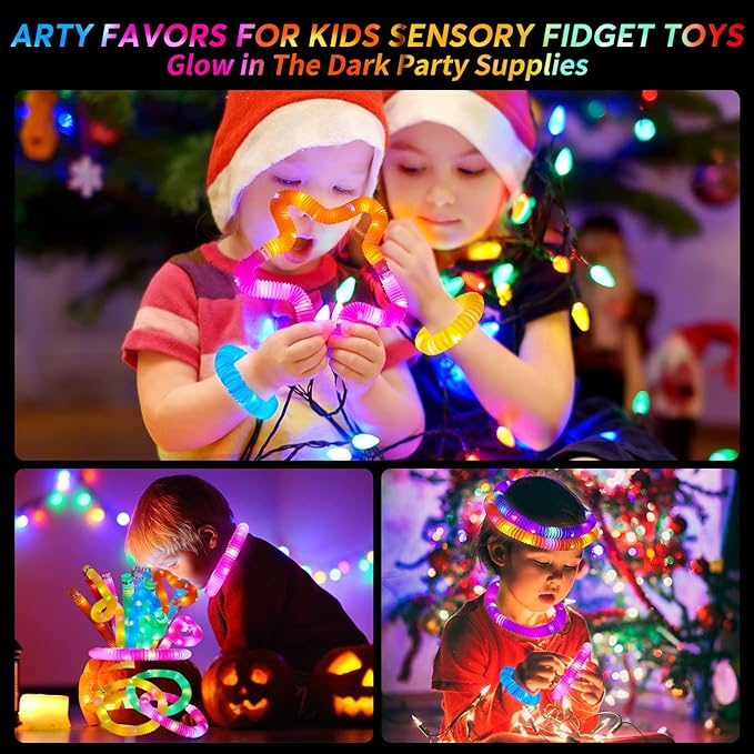 24 PCS LED Pop Tubes, Light Up Glow Tubes Glow in the Dark Party Supplies, Glow Sticks Sensory Toys Birthday Glow Party Favors for kids, Light Up Toys(24 PCS)