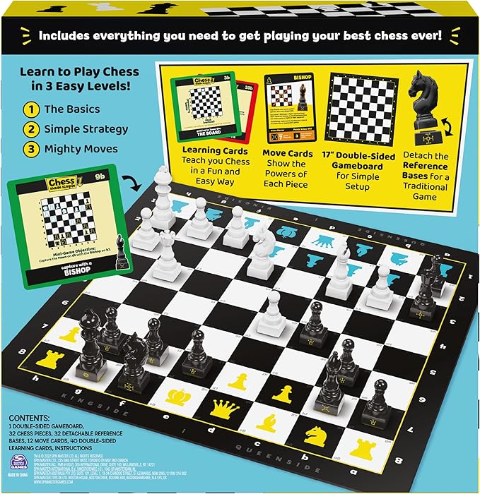 Spin Master Games, Chess Made Simple, Learn to Play Strategy Board Games for Beginners, Chess, 2 Players, for Kids Ages 8 & Up