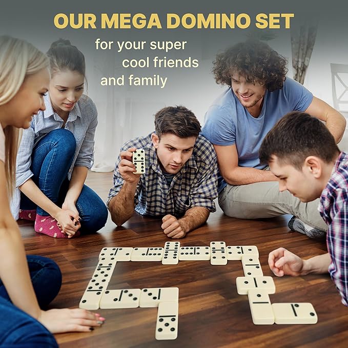 Mega Large 3" Dominoes Set for Adults and Kids – Dominoes Double 6 Classic Board Games – Double Six Dominoes Set with 28 Tiles and Gift Case, Juegos de Mesa (MEGA)