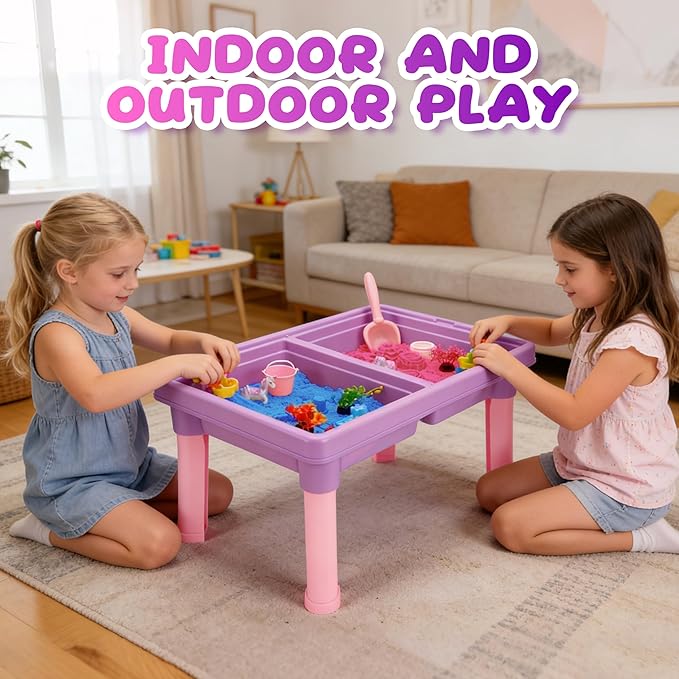 Carolart Unicorn Sensory Table with Sands, Sand Table Kit with Color-Changing Sand, Indoor and Outdoor Activity Sandbox with Lid, Toys for Toddlers Boys and Girls Age 3+, 17x11.5x10.2 Inches