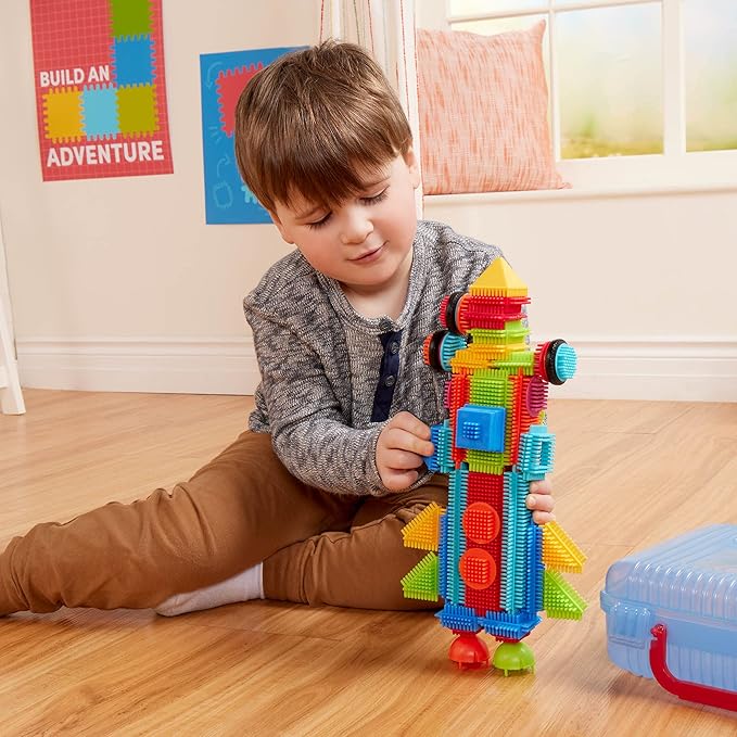 Battat- Bristle Blocks- STEM Interlocking Building Blocks- 50 pc Playset- Reusable Carry Case - Developmental Toys for Toddlers & Kids- Basic Builder Case- 2 Years +