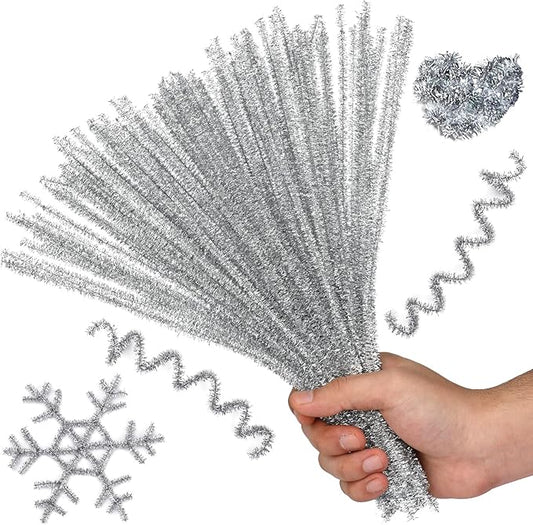 Hssugi Silver Pipe Cleaners, 100PCS Pipe Cleaners Craft Supplies, Glitter Golden Pipe Cleaners Bulk Fuzzy Sticks for DIY Art and Craft Projects Home Decoration