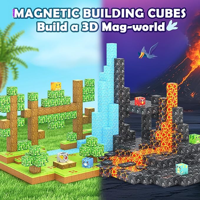 Magnetic Blocks Dinosaur Toys, Build Mine Magnet World Dinosaurs Set, Magnetic Tiles Building Toys for Boys & Girls Kids Ages 3-5 5-7, STEM Montessori Sensory Toys for Toddlers Gifts for 3+ Years Old