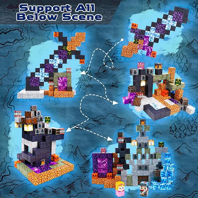 Magnetic Blocks - 150 PCS Build Magnetic Dark Castle Sword Domain World - Magnetic Construction Cube Toys - STEM Montessori Sensory Toys for Toddlers 6 7 8 9 10 Year Old Boys & Girls