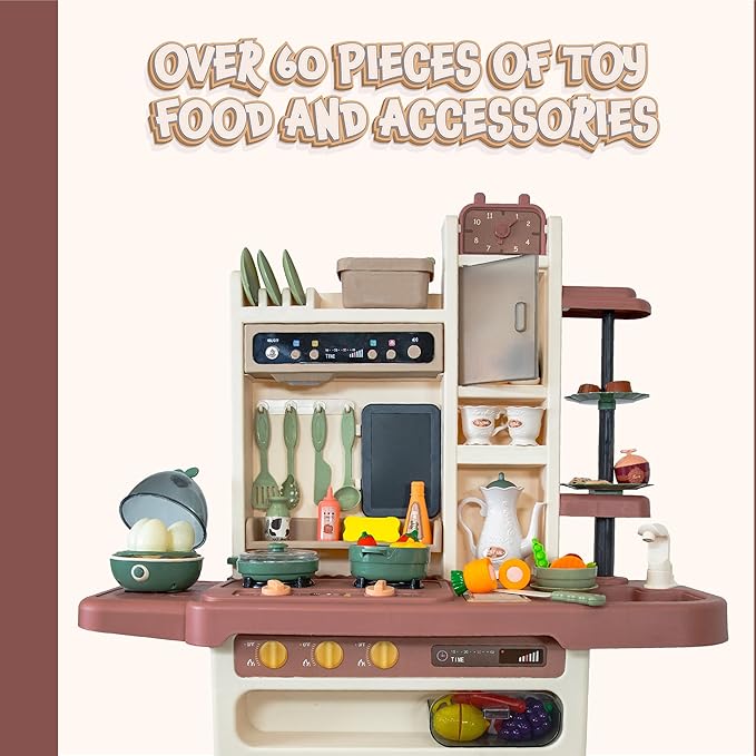 Sunnydaze Mini Meals Interactive Play Kitchen with Lights and Sounds - Kids Toy Kitchen Playset with 65-Piece Accessory Pack