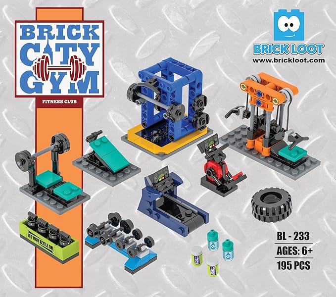 Brick Loot Brick City Gym Building Brick Set, 195 Pieces, Custom Designed Model for Adults & Kids Age 6+, 100% Compatible with Lego, Mega Bloks & Major Brands Mini Sets, Includes Toy Gym Equipment