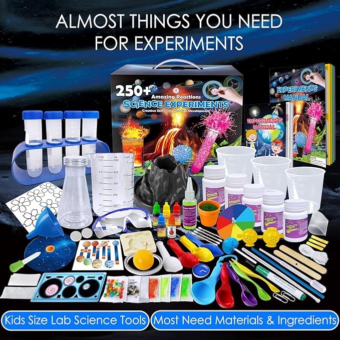 UNGLINGA 250+ Science Experiments Kits for Kids, Boys Girls Toys Birthday Gifts Ideas, Chemistry Set, STEM Activities Educational Project, Volcano, Solar System Planet and More Scientist Kit
