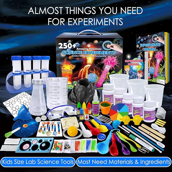 UNGLINGA 250+ Science Experiments Kits for Kids, Boys Girls Toys Birthday Gifts Ideas, Chemistry Set, STEM Activities Educational Project, Volcano, Solar System Planet and More Scientist Kit