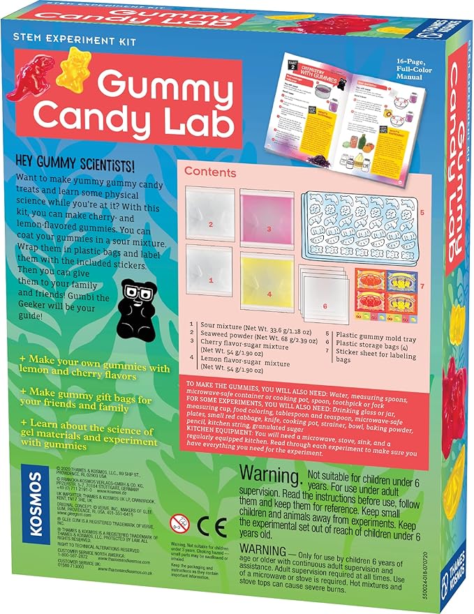 Thames & Kosmos Gummy Candy Lab - Bears, Fruit, Dolphins & Dinosaurs! Sweet Science STEM Experiment Kit, Make Your Own Gummy Candies in Cool Shapes & Colors | Learn Chemistry | New & Improved Formula