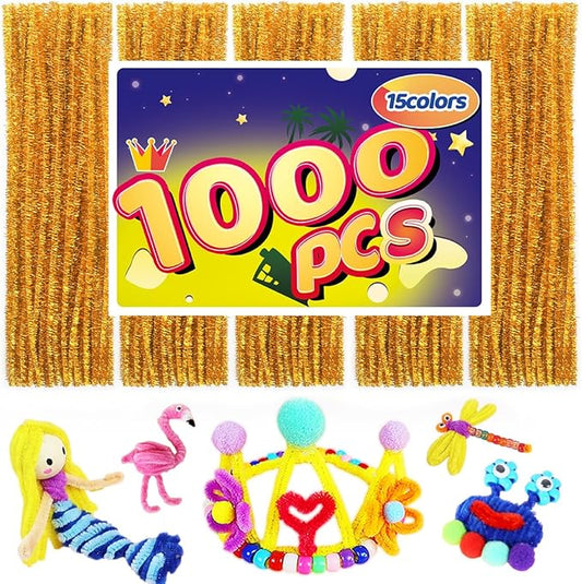 Pipe Cleaners, Pipe Cleaners Craft, Arts and Crafts, Crafts, Craft Supplies, Art Supplies (1000 Golden Glitter Pipe Cleaners)…