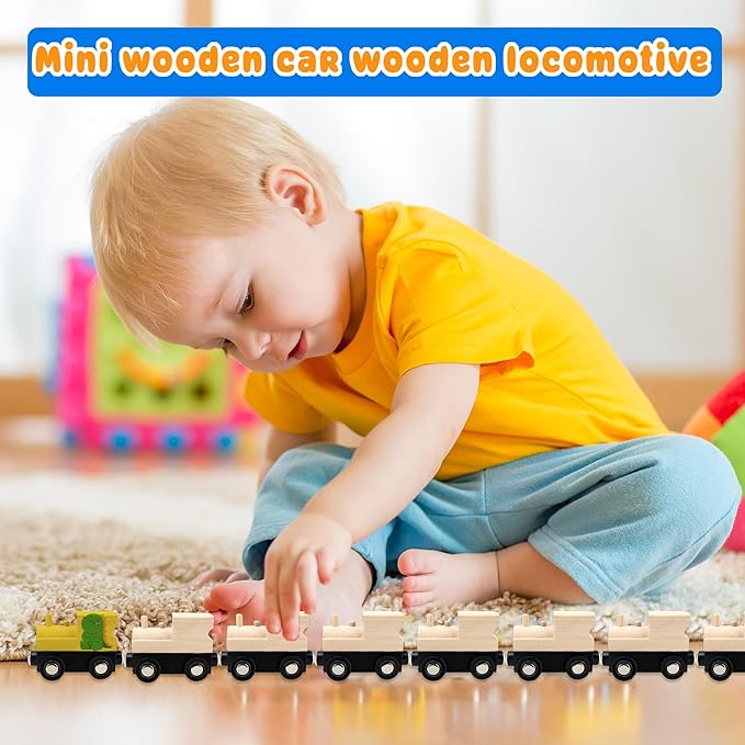 12 Pcs Wooden Trains Toys Unpainted Wood Train Cars Weak Magnetic Suction Paintable Wooden Railway for Kids Educational Toys Birthday Christmas Party Gifts (Style Set 1)