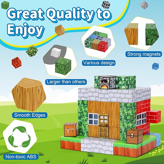 Magnetic Blocks 110PCS Toys for Boys & Girls Age 6 7 8 9 10(Village)