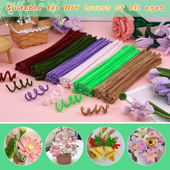 100Pcs Pipe Cleaners, Pipe Cleaners Craft, Crafting Creative Pipe Cleaners DIY Hand Arts for DIY Flowers Home Decorations Making/Fruit Green