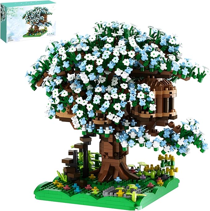 Cherry Blossom Bonsai Tree House Building Blocks Set Plants Green Flowers Treehouse Architecture Micro Mini Block Gift for Adults and Children 1500 Pieces
