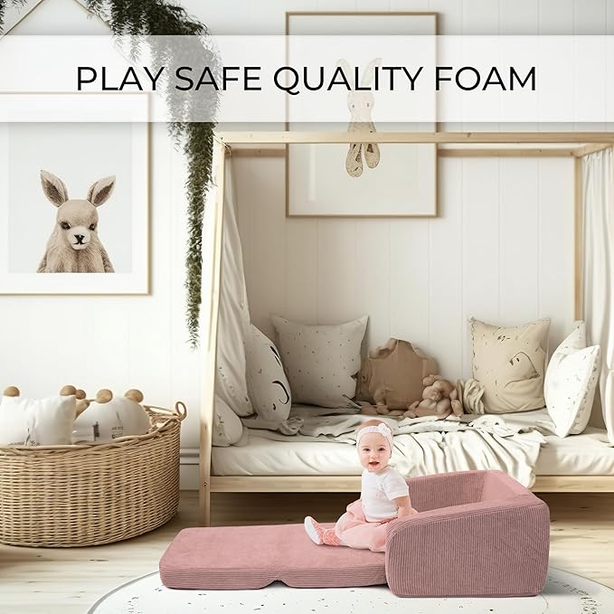 ZICOTO Comfy Kids Chair for Toddler - Stylish 2 in 1 Lounger Made of Memory Foam Easily Unfolds Into a Soft Baby Couch to Nap On - Modern Fold Out Sofa for The Little Ones