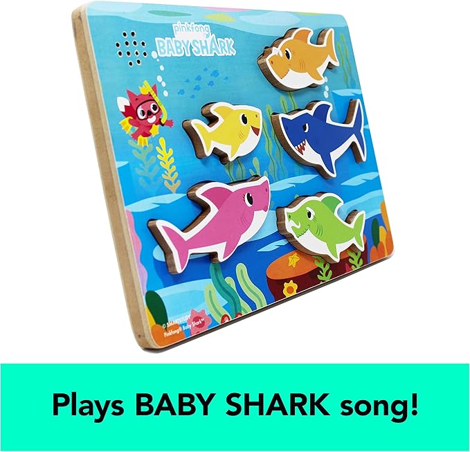 Spin Master Games, Pinkfong Baby Shark Musical Wooden Sound Puzzle, Plays Viral Song, Baby Shark Toddler Toys, for Fans of Baby Shark & Kids Who Love Music, for Ages 2 & Up