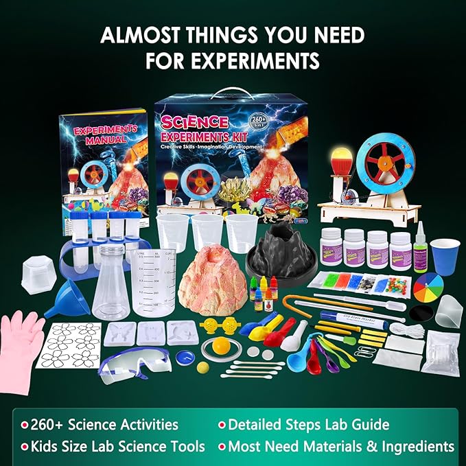 UNGLINGA 260+ Experiments Science Kits for Kids, S.T.E.M Science Projects, Chemistry Set, Christmas Birthday Toys Gifts Idea for Boys Girls, Dig Volcano Gemstones, Educational Scientist Set