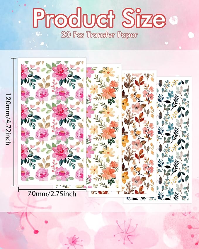 Puocaon Polymer Clay Transfer Paper - 20 Pcs Floral Water Transfer Paper for Polymer Clay, Eucalyptus Leaves Transfer Paper for Polymer Clay Earrings, Peony Polymer Clay Transfer Sheets for Jewelry