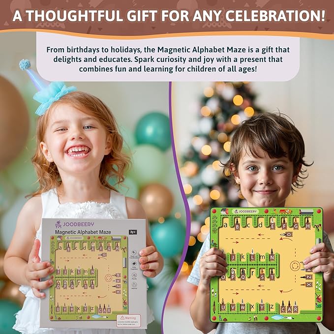 Magnetic Alphabet Maze Board - Portable & Educational Wooden Letter Puzzle Game, Interactive Fun for Toddlers Ages 3 4 5 6, Montessori Car Toys for Kids, Fine Motor Skills, Boys & Girls, Birthday Gift