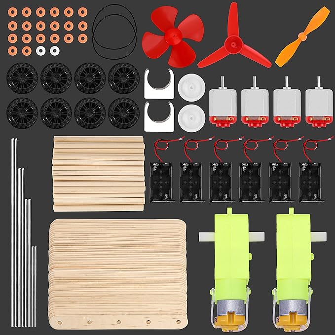 Sntieecr 6 Set DC Motor Kit, 159PCS STEM Mini Electric Motor Kit for DIY Science Projects, Science Experiment Educational Learning Kit for Kids Ages 8+
