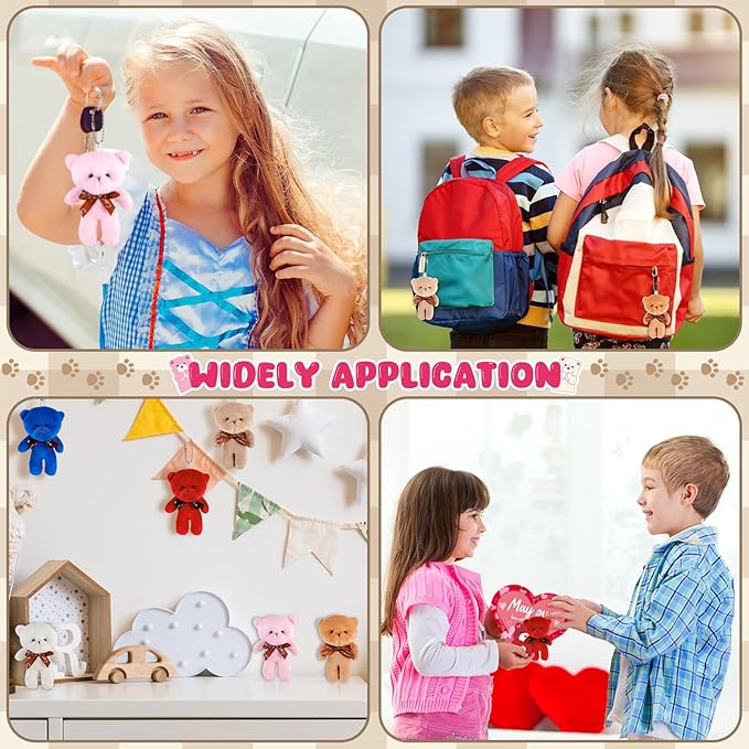 Valentines Day Gifts for Kids Classroom Party Favors Valentines Cards with Mini Teddy Bears Plush Toys Stuffed Animals Keychain Valentine Gift Exchange School Game Prize for Boys Girls 24 Pack