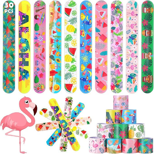 Viicoor 30 PCS Slap Bracelets Pink Hawaii Snap Bracelet Wrisrtband for Party Favors Aloha Bag Filler School Prizes Gifts Party Favors Bulk (8-Hawaii-30PCS)