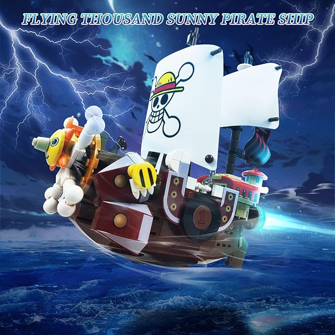 1 Piece Anime Thousand Sunny Ship Building Blocks Set with Light, Featuring 9 Action Main Figures, One Piece Merch Pirate Boat Model Building Ideal Gift for Kid, Fans(432 PCS)