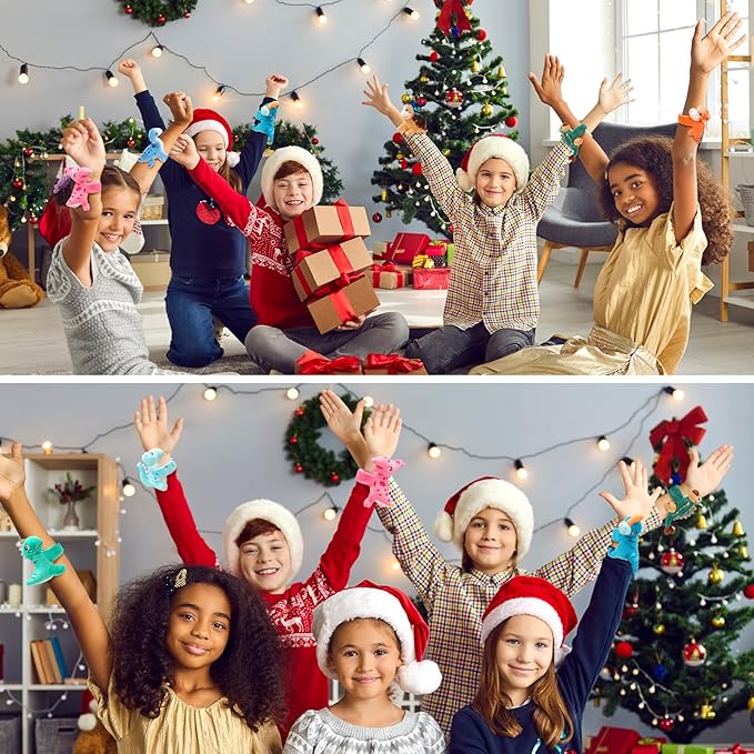 Liliful 8 Pack Kids Valentine's Day Gifts Stuffed Animal Cat Slap Bracelets, Valentines 8 Inch Plush Wrist Cute Snap Bracelets Birthday for Boys Girls Child Bulk Items Party Favors(Dinosaur)