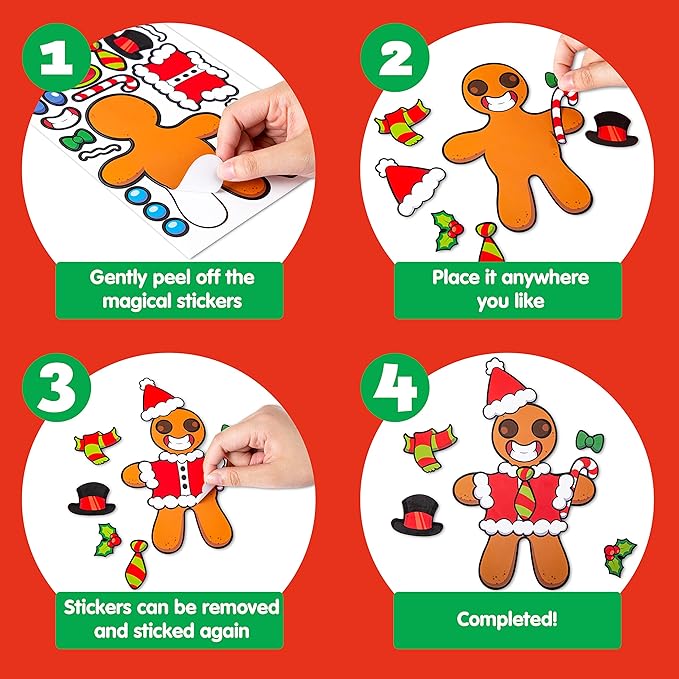 JOYIN 36 Pcs Christmas Make-a-face Sticker Sheets Make Your Own Xmas Cute Stickers with Gingerbread and Tree Sticker Series Design for Kids Party Favor, Art Craft Supplies, Classroom Activities Game