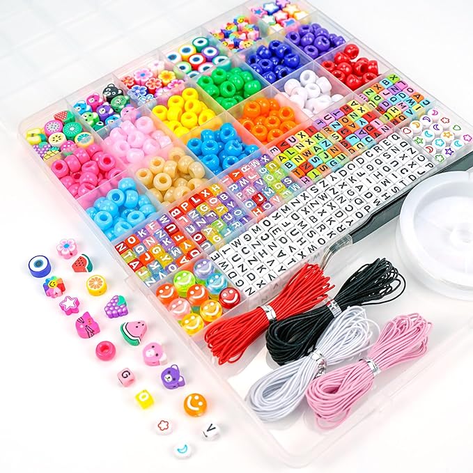 Dowsabel Bracelet Making Kit, Beads for Bracelets Making Pony Beads Polymer Clay Beads Smile Face Beads Letter Beads for Jewelry Making, DIY Arts and Crafts Gifts Toys for Girls Age 6-12